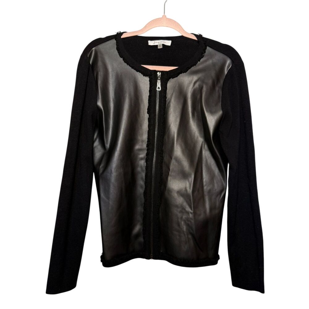 Edgy Faux Leather Mixed Media Zip Up Moto Jacket Fall Layering